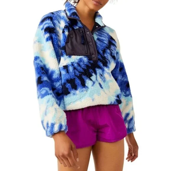 Free People Movement Rocky Ridge Pullover Fleece Gorpcore Jacket Blue Tie Dye - Picture 1 of 9